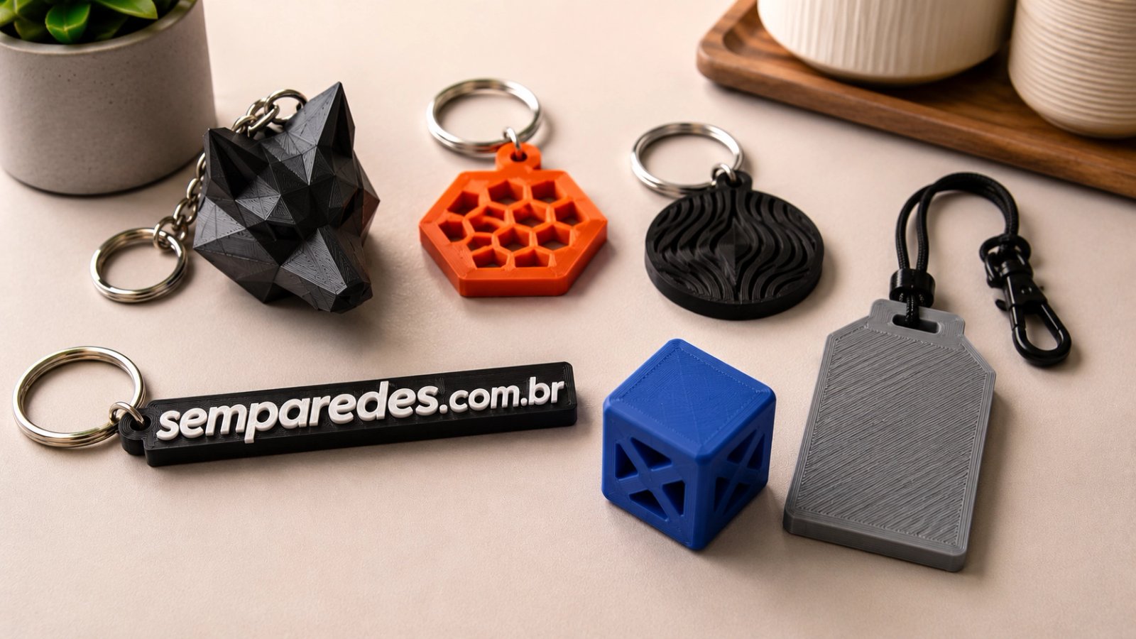 Chaveiros e brindes personalizados impressos em 3D